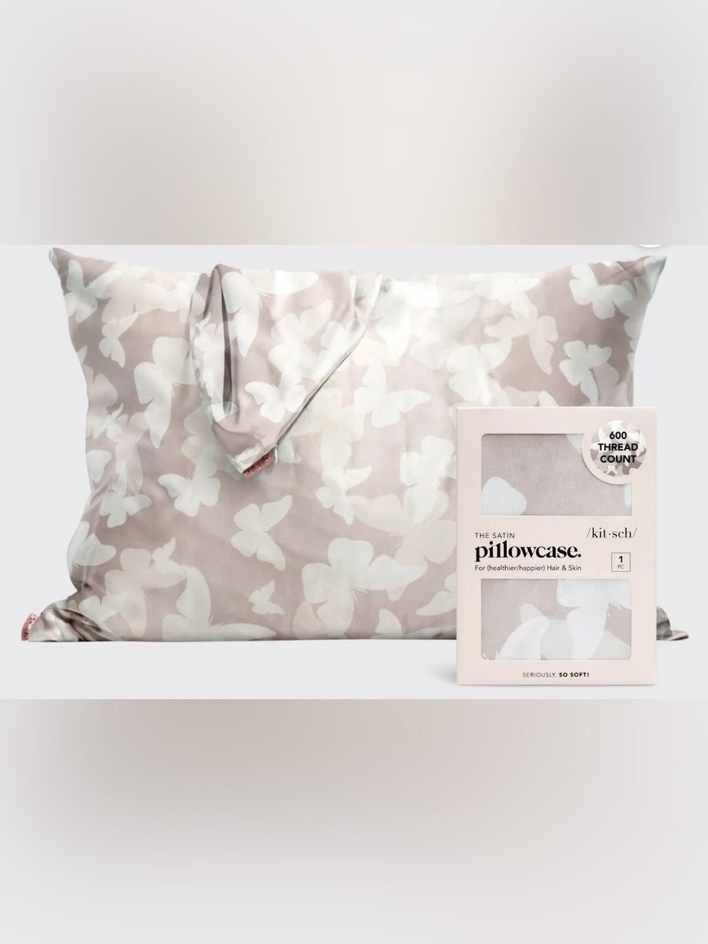 Kitsch Satin Pillowcase Champagne Butterfly - 1pc Standard Size